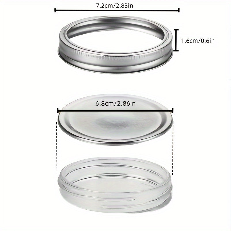 20 pieces/10 sets of can lids for both regular and wide mouth can sizes. These two-piece lids come with silicone sealing rings for leak-proof and safe storage. They are suitable for regular and wide mouth Mason jars, helping with kitchen organization and