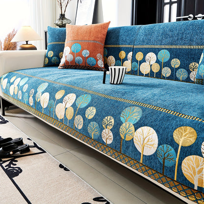 Bohemian Chenille Sofa Slipcover with Geometric Embroidery and Pet-Friendly Fabric for Home Decor.