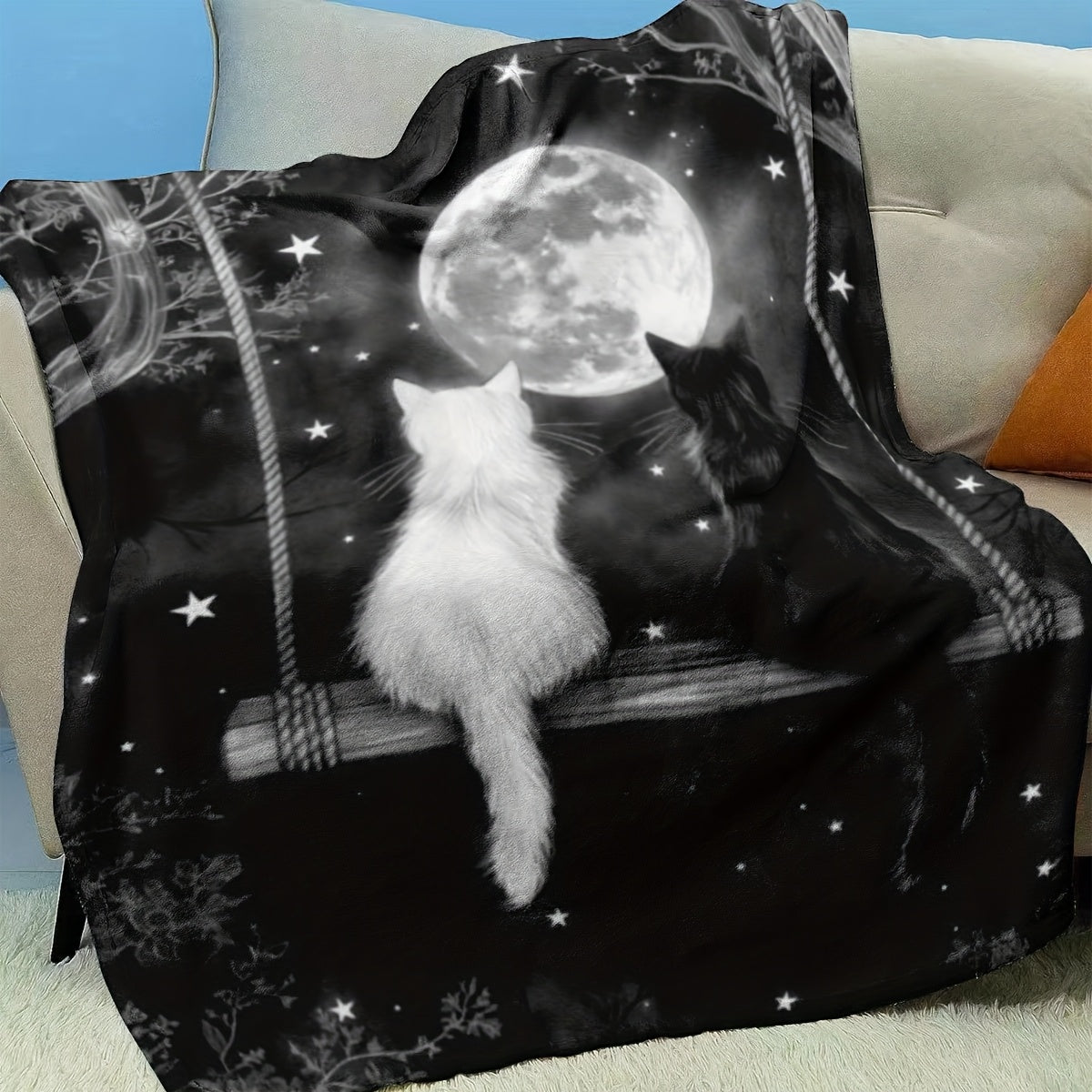 A warm and stylish Black & White Cat Couple Throw Blanket - Luxuriously Soft Velvet, Stain-Resistant, Ideal for Year-Round Comfort on the Couch, Bed, Office, and on the Go - The Perfect Gift for Those You Cherish