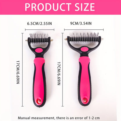 1pc Double-sided Dog Undercoat Hair Removal Comb with Non-slip Gentle Slicker Brush