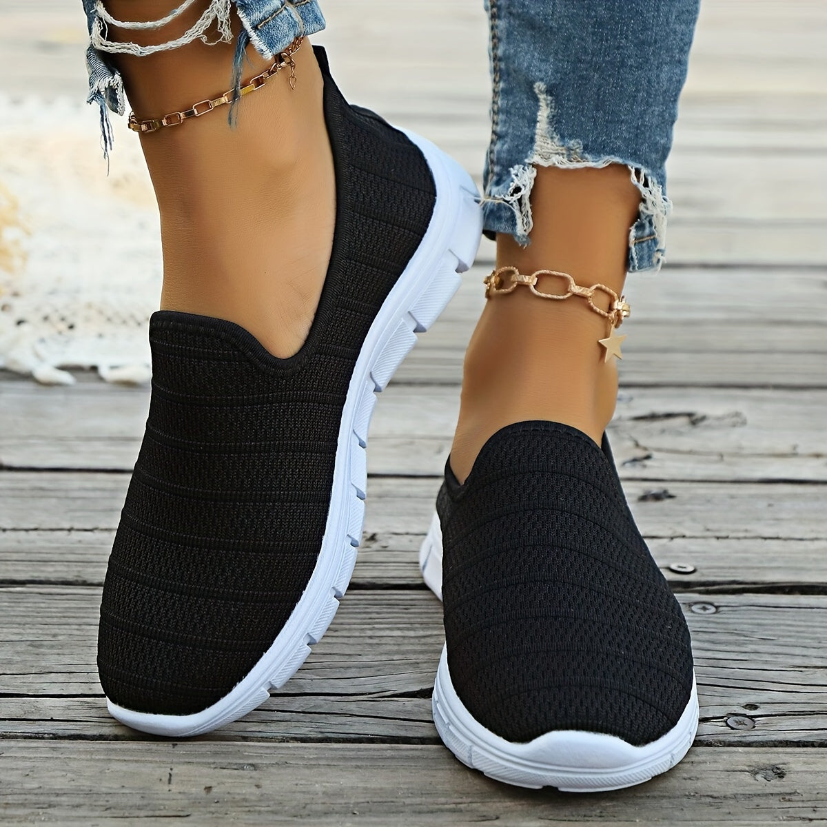 Women's Breathable Slip-On Casual Sock Sneakers, Lightweight Outdoor Sports Shoes in plus size.