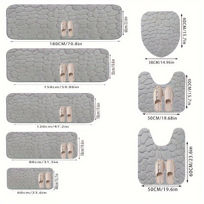 Thickened memory foam bath mat set includes non-slip floor mat, toilet mat, and soft absorbent foot mat.