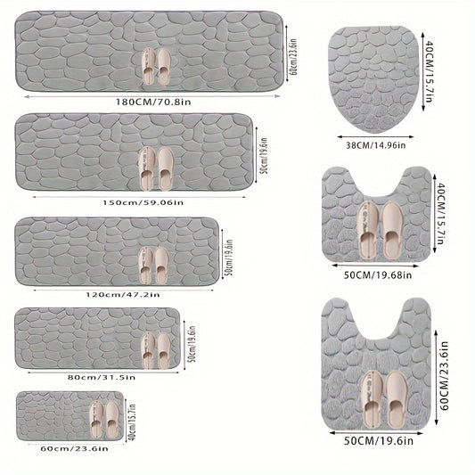 Thickened memory foam bath mat set includes non-slip floor mat, toilet mat, and soft absorbent foot mat.