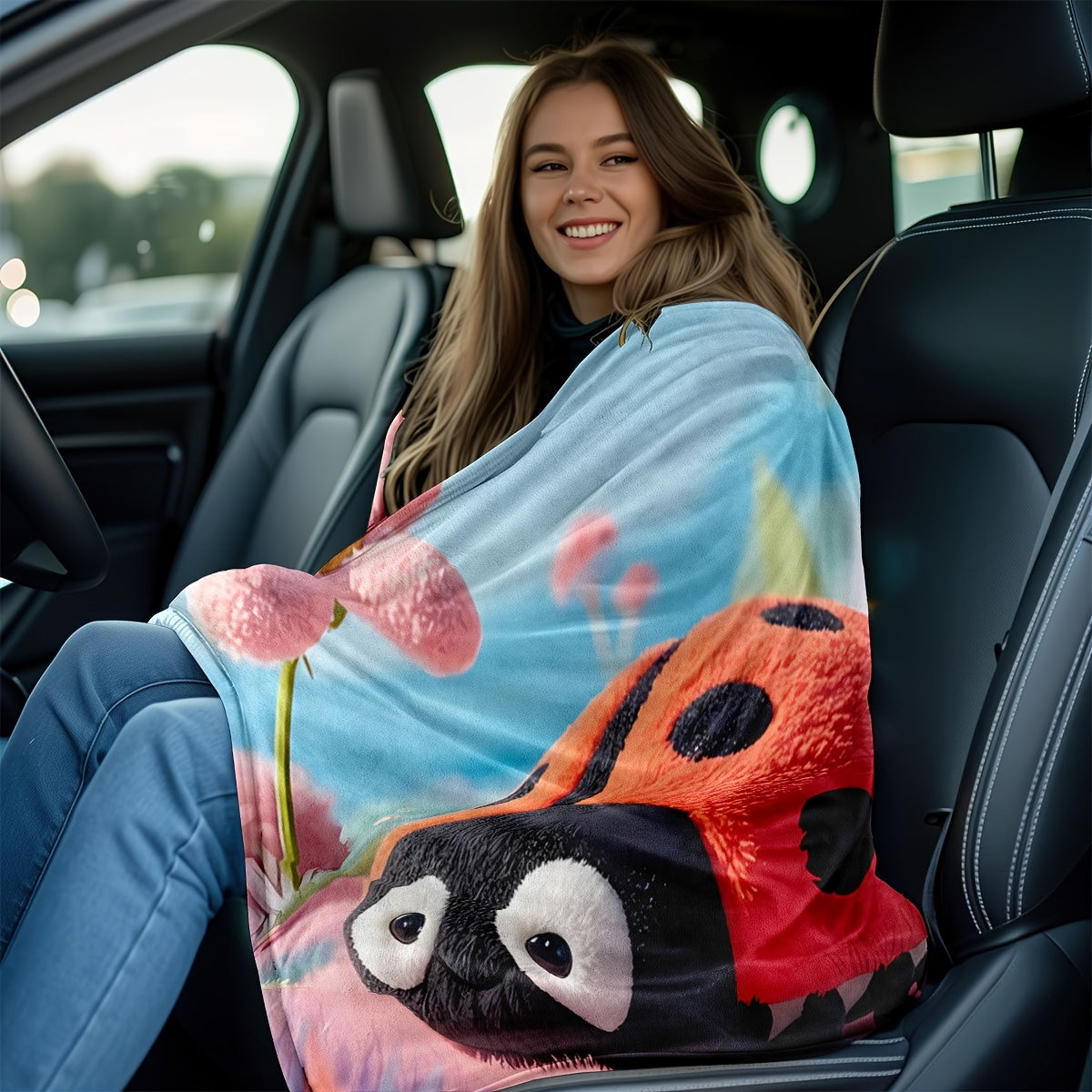 Modern Ladybug Design Plush Throw Blanket - Versatile All-Season Knit Blanket for Home and Travel - Made of Soft Polyester, Easy to Clean and Perfect Gift for Kids