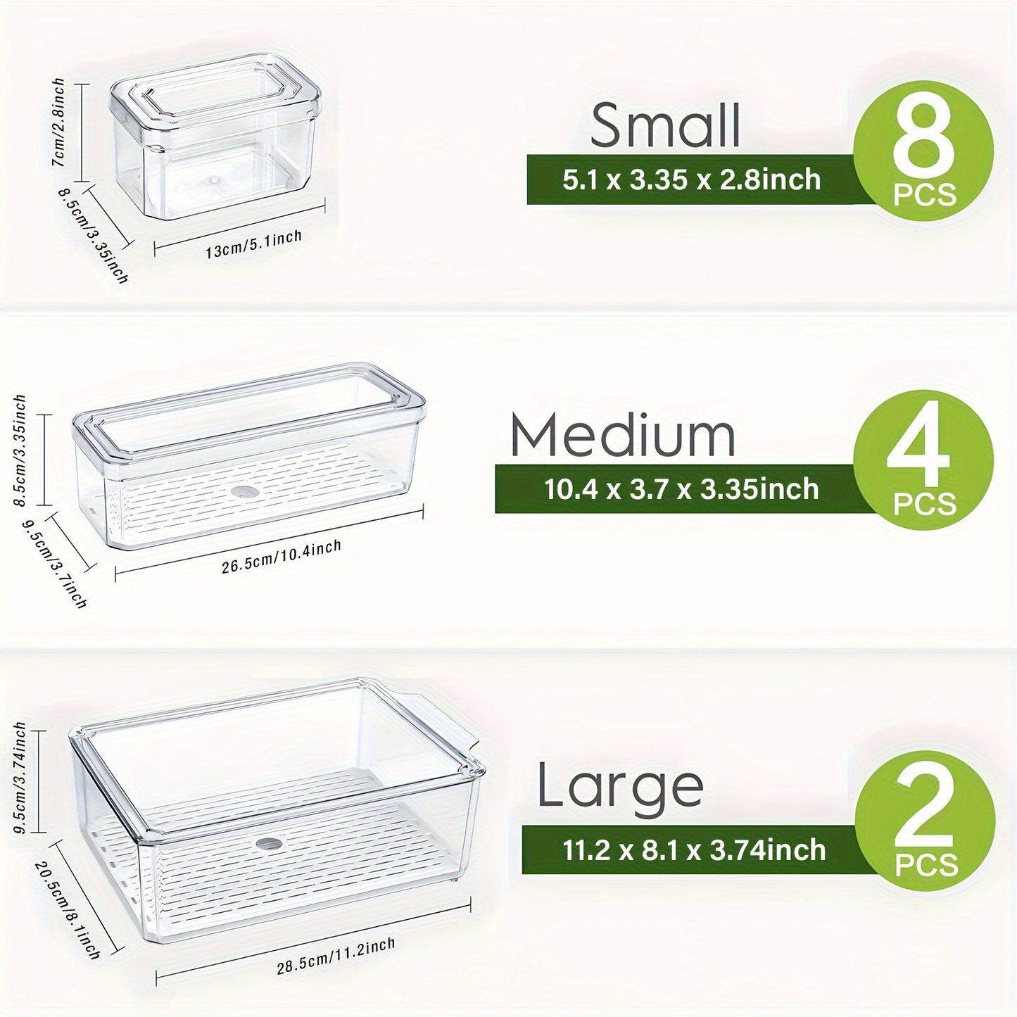 7/14pc clear fridge organizer bins with lids, BPA-free. Ideal for RV kitchen organization, storing fruits, vegetables, food, and drinks.