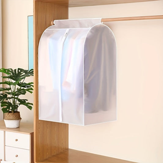 Cover and protect your garments with Liyimnig Garment Covers featuring a zipper closure. This thick 3D suit dust protector is transparent and ideal for storing coats, dresses, and suits. Hang it in your wardrobe for breathable and effective dust