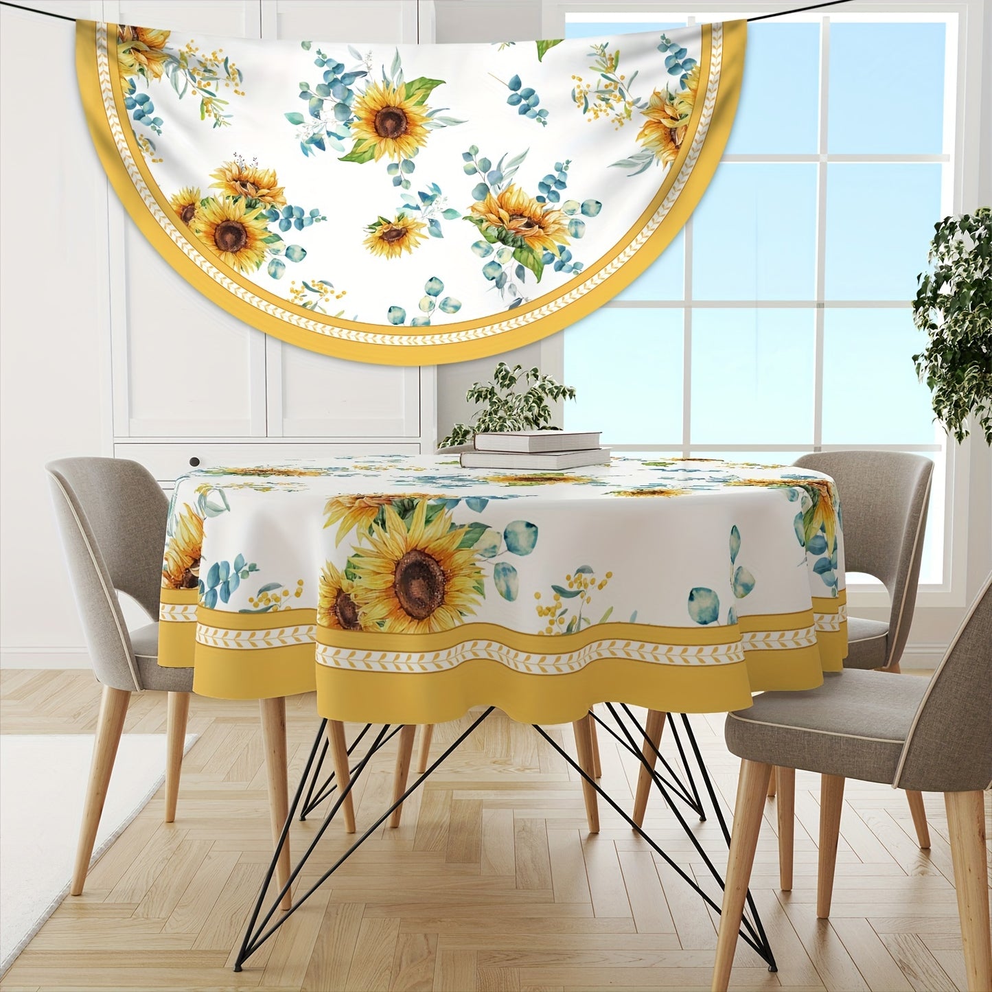 1pc Bright Large Flower Pattern Round Table Cloth for Dining and Decor