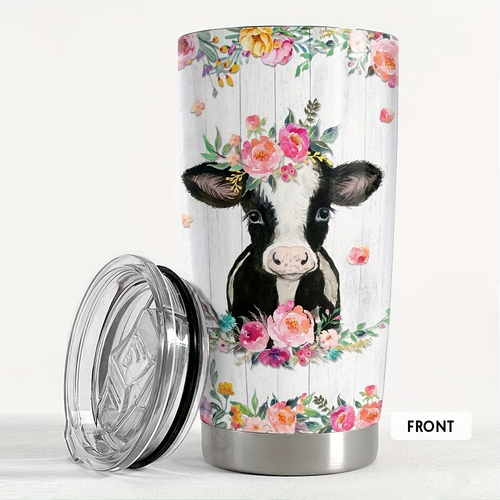 1pc, 20oz stainless steel tumbler with cow print design, perfect for gifting to loved ones.