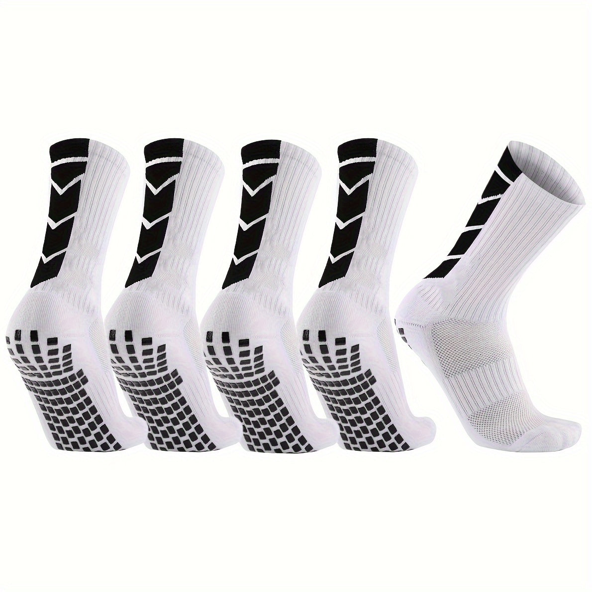 10 Pairs Unisex Athletic Sports Socks with Geometric Pattern, Non-Slip Grip, Knit Polyester Fabric - Machine Washable for Soccer, Basketball, Skateboarding, Rugby - 98% Polyester, 2%