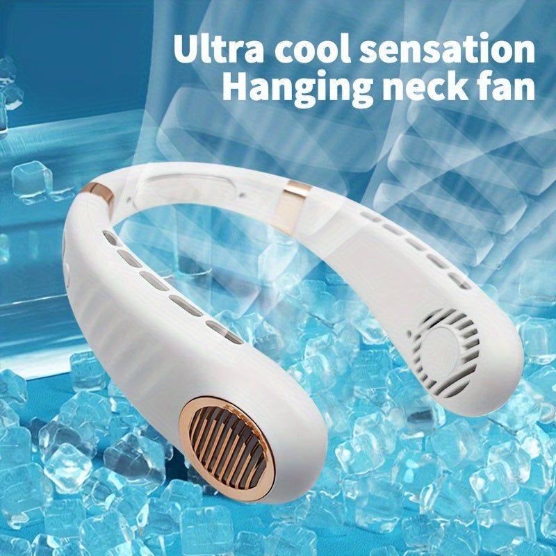 The Portable Bladeless Fan features a hands-free wearable headset design, with USB rechargeable capabilities and a built-in lithium battery. This 5W personal cooling fan is perfect for use at home, in the office, outdoors, while traveling, or during