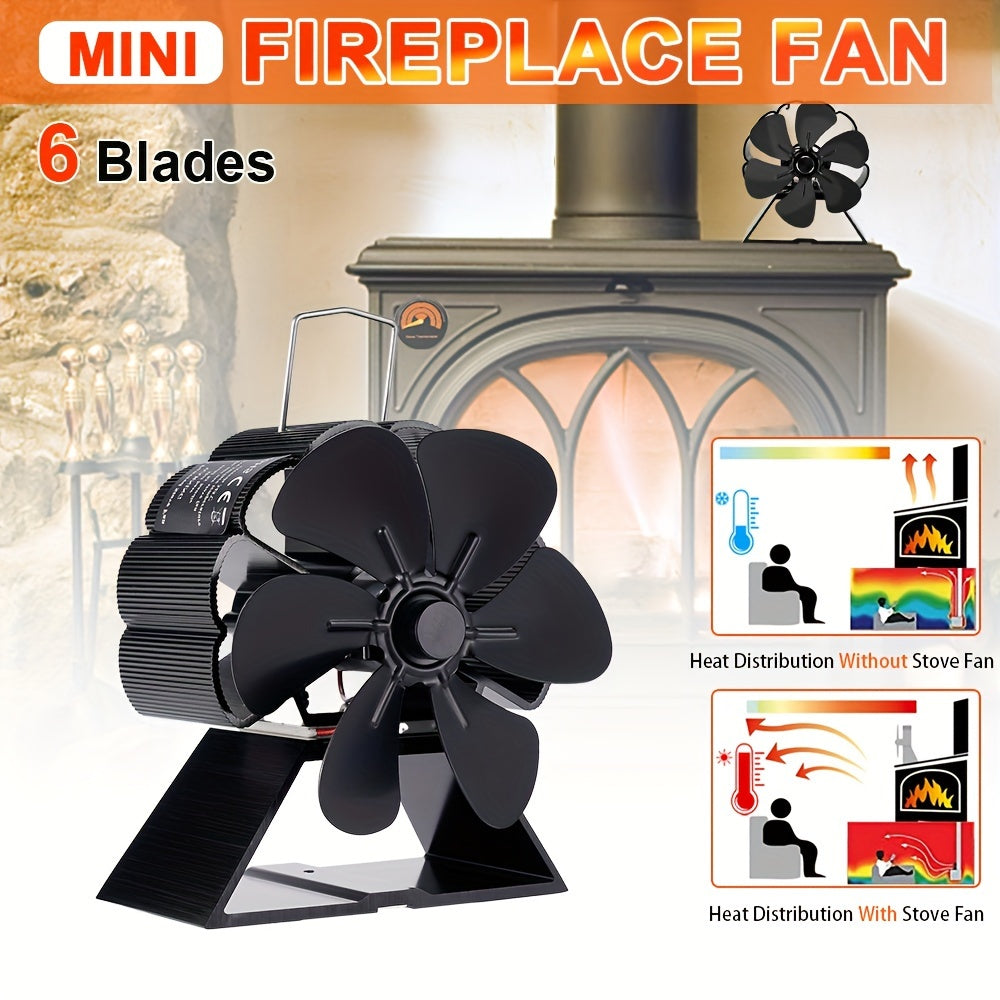 6-blade heat powered fireplace fan for mini stove, log wood burner, and eco-friendly heat distribution in your home during the cold winter months. Stay warm and cozy with this quiet fireplace fan.