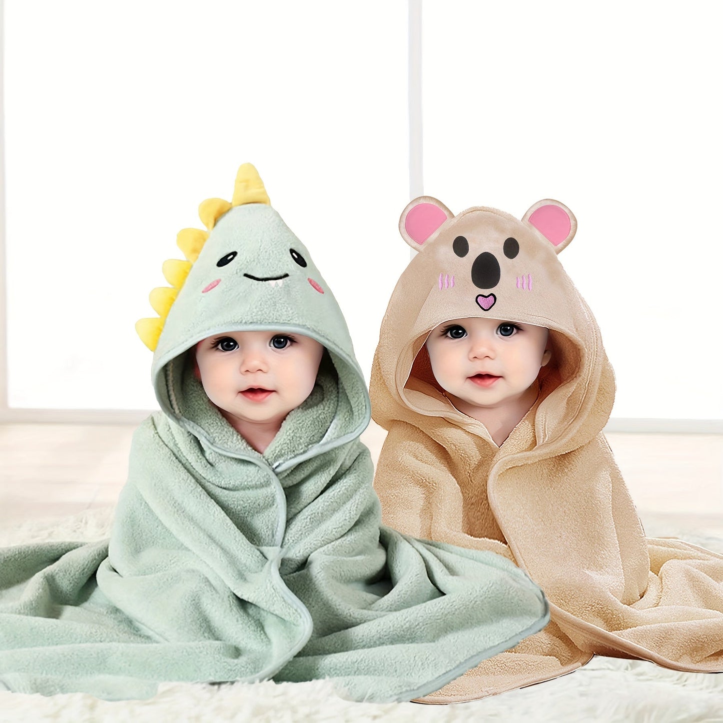 Two Ultra-Soft Microfiber Hooded Bath Towels for Kids - Adorable Cartoon Animal Design, Great Gift for Children aged 0-8, Suitable for All Seasons, Perfect for Christmas and Halloween, Also doubles as a Blanket for Festivals