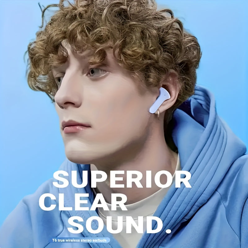 Wireless earbuds with battery display, touch control, noise cancelling microphone, USB Type-C charging, compatible with cellphones. Not waterproof, ideal for gaming, calls, and music -