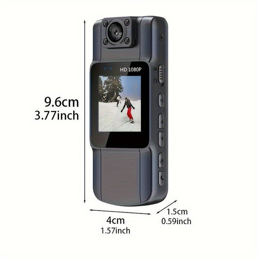 Get the YIIYRY Wearable Full HD Body Camera with 180° Rotatable Lens, IPS Screen, USB Charging, 1080p Resolution, Compatible with smartphones, made of ABS material, has Night Vision, Wide Angle capability, and a Rechargeable 1000mAh Lithium Polymer