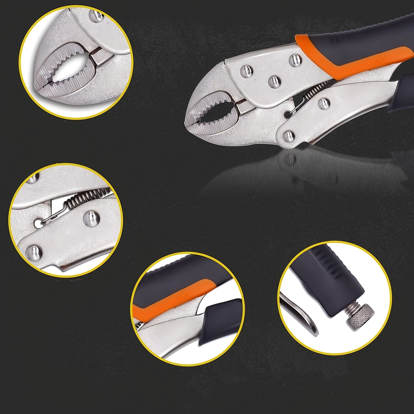 Multi-purpose pliers with adjustable jaw opening, heavy-duty steel grip, and anti-slip knurling for industrial and scientific applications.