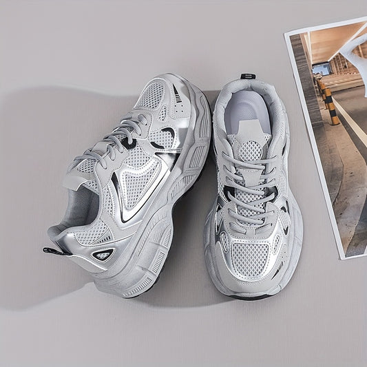 Women's chunky fall fashion sneakers with breathable design, lace-up closure, and rubber sole.