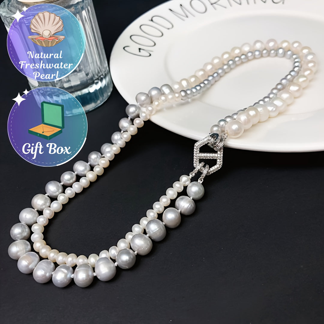 Capture timeless elegance with our luxurious Double Strand Freshwater Pearl Necklace, perfect for both daily wear and special occasions. Packaged in a beautiful gift box, this pure pearl accessory is free of any plating, making it a versatile and stylish