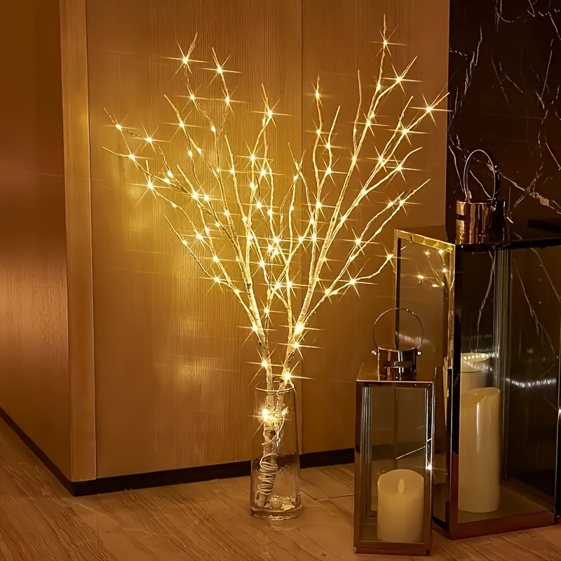 Battery-powered illuminated artificial birch branch, ideal for indoor decor and special events.