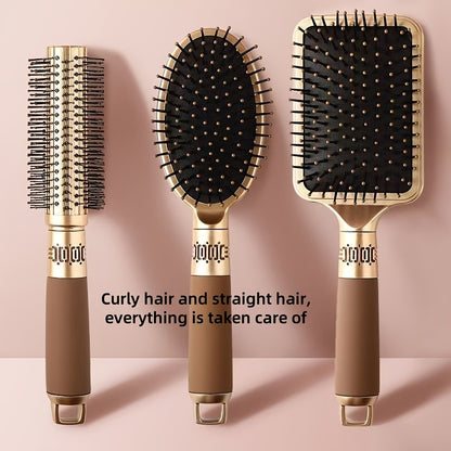 Hair Brush Set for Women with Plastic Bristles for Curly & Straight Styles, ABS Handled Detangling Massage Comb with Airbag for Scalp Massage. Ideal for Long Hair Styling & Smoothing.