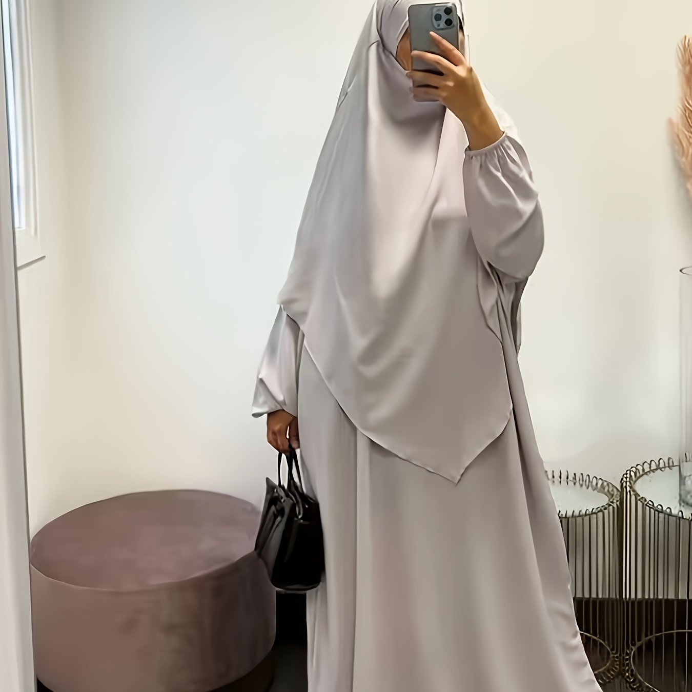 Stylish batwing sleeve Ramadan robe in solid color, plus-size for Muslim women.