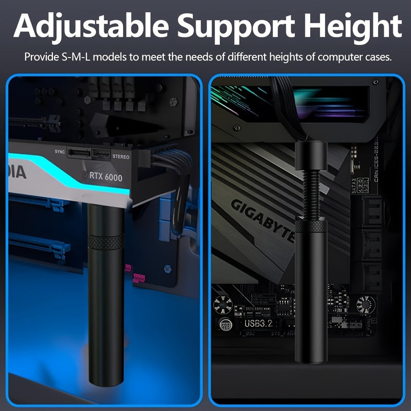 Adjustable magnetic GPU holder for PC, no power needed.