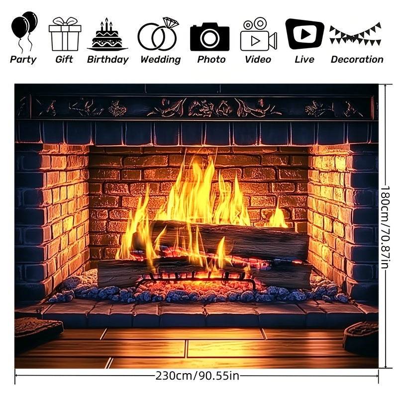 Get ready to cozy up with our 1-piece Giant 3D Fireplace Backdrop featuring a charming red brick design and realistic flames. Made from durable polyester, this backdrop requires no power to create a warm and inviting atmosphere. Available in three sizes