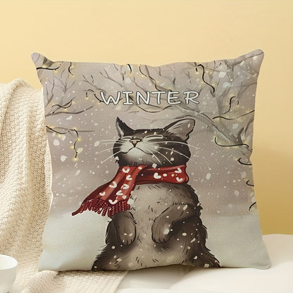 Adorable cat hug linen pillowcase, measuring 44.96cm x 44.96cm - perfect for cozy home decor. Features zip closure, machine washable design, and no insert included. Ideal for sofa, living room, or bedroom.