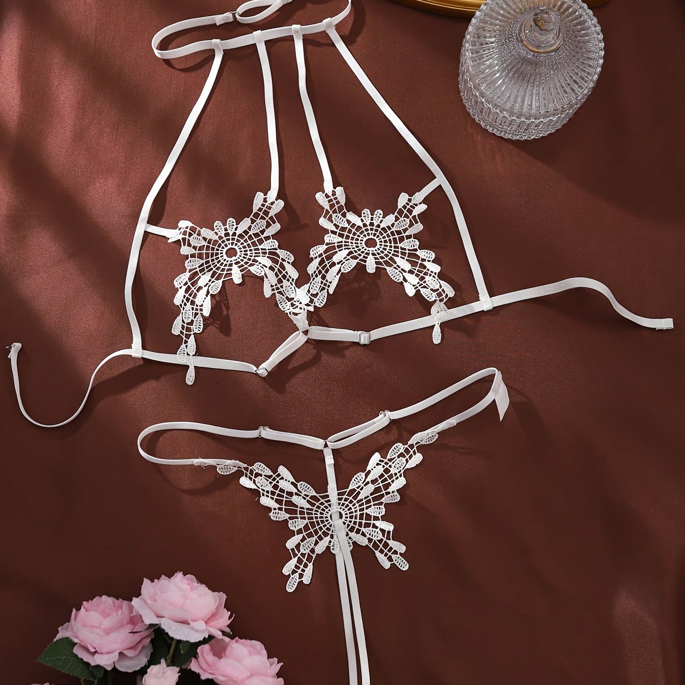 S23019 Lace Butterfly Neck Hanging Lingerie Set