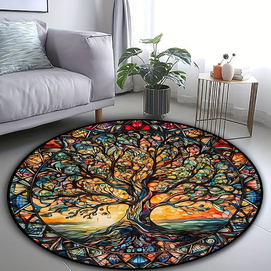 Retro and creative, this 3D Tree Of Life pattern round area rug is the perfect addition to your living room, bedroom, or kitchen. Made with soft and stain-resistant materials, this floor mat is easy to clean in the washing machine. Available in various