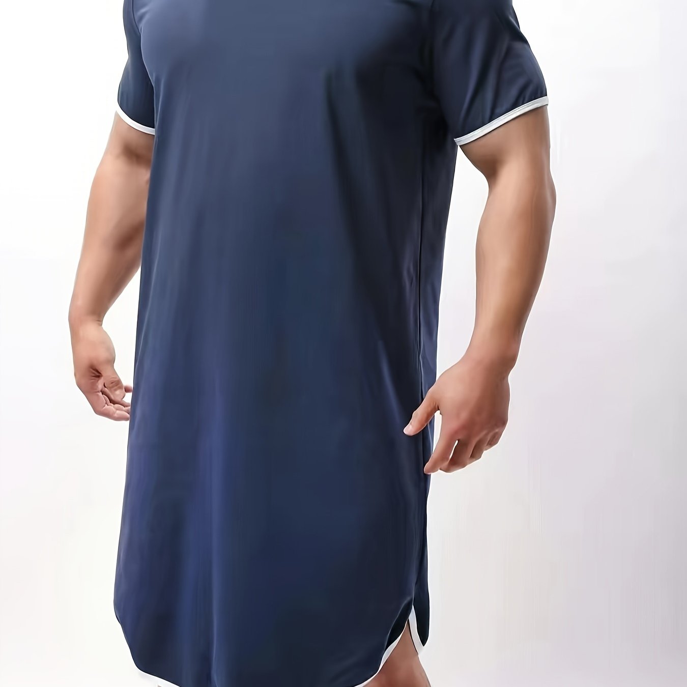 Stretchy V-neck Knee-Length Sleepwear Robe for Men