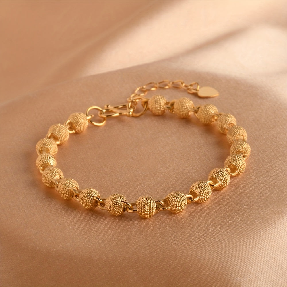 Adjustable 18K Gold Plated Bracelet with Golden Beads for Women and Girls - Perfect Gift for Birthday, Christmas, Mother's Day, or Valentine's Day