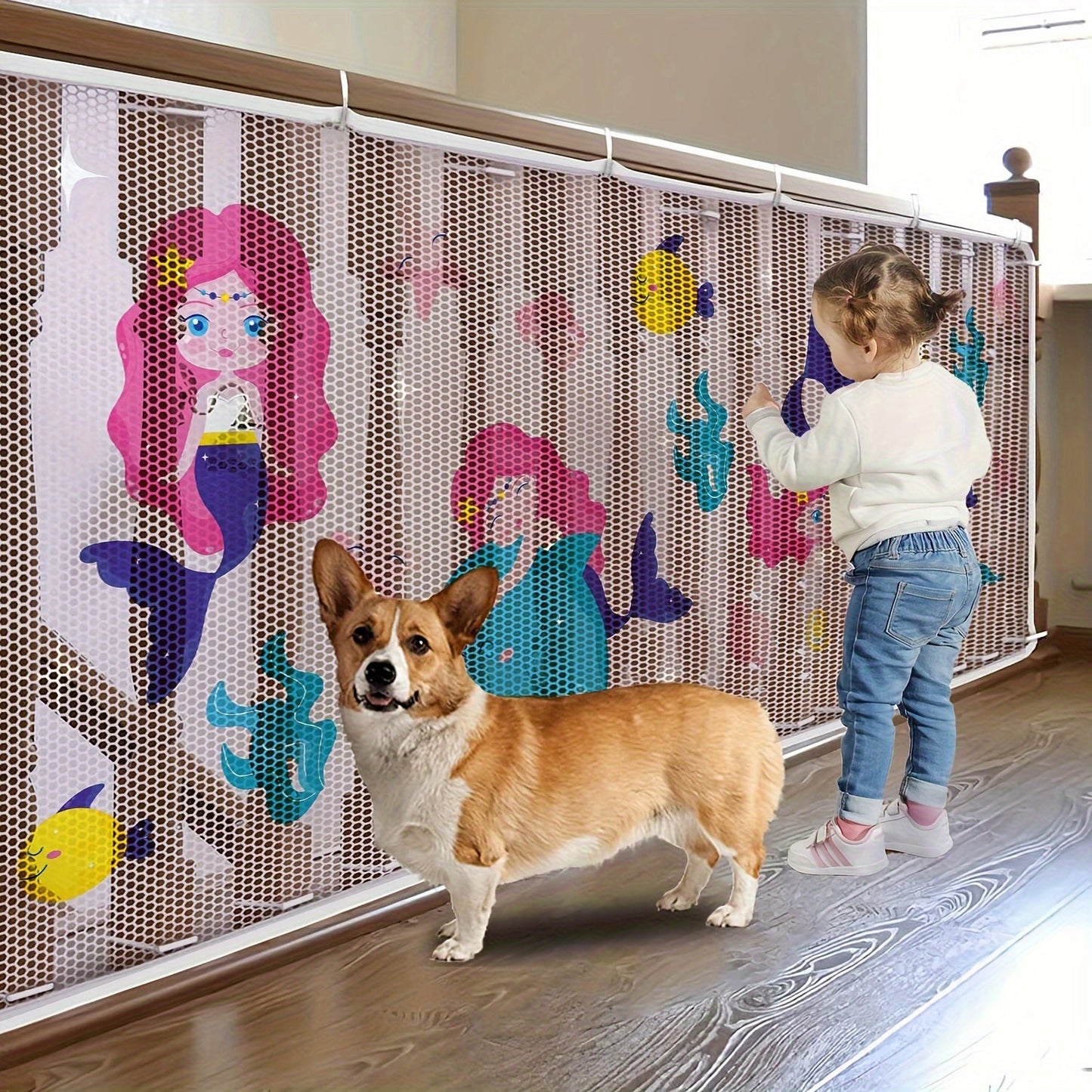 Mermaid-Inspired Safety Gate Set for Kids - Non-Toxic Polyester Stair & Balcony Guard with Vibrant Print by Goldcolin