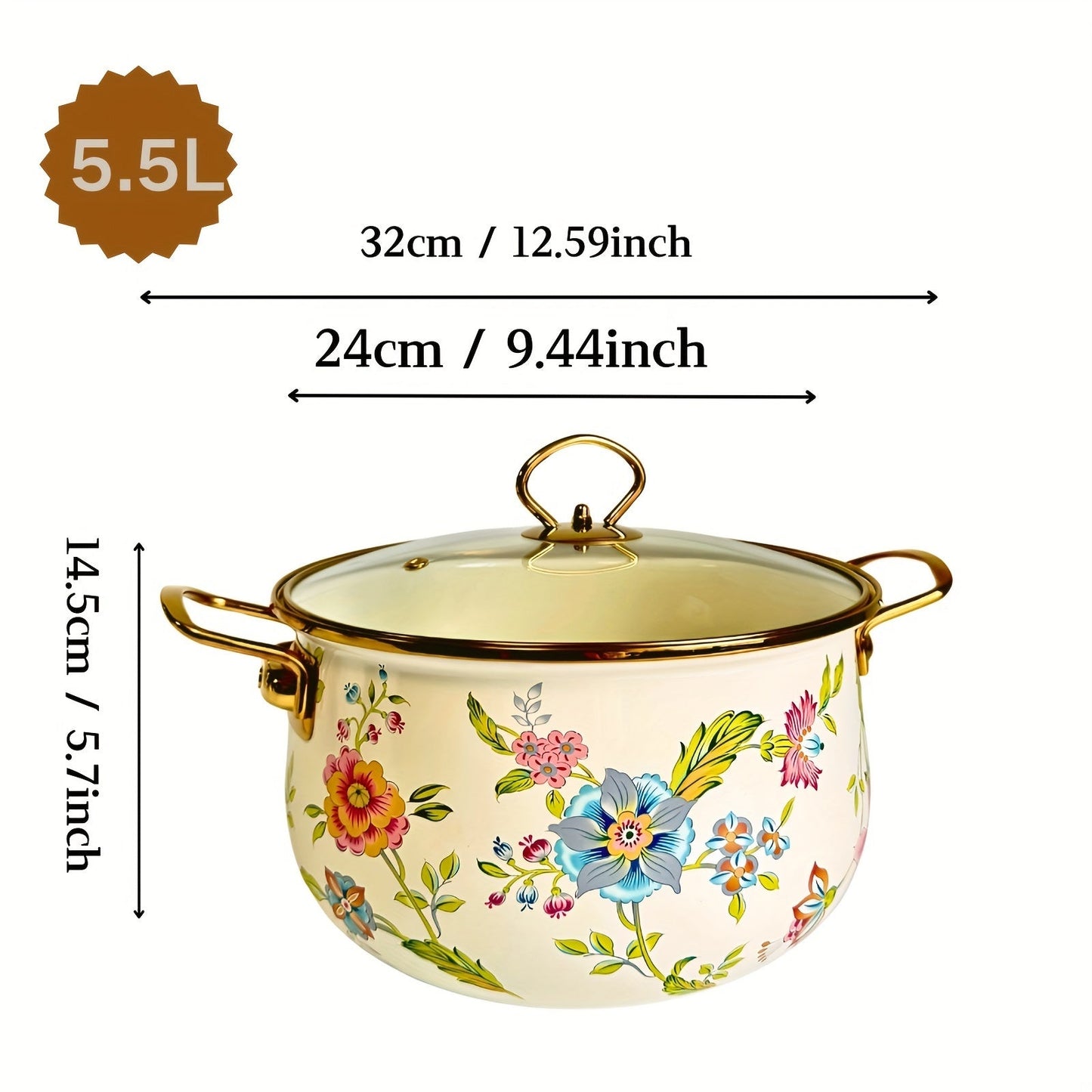 Dual-handled Enamel Soup Pot with Large Capacity - Non-Stick, Dishwasher Safe, Colorful Floral Design for Healthy Cooking in Phnom Penh, Fresh Small, Double Ears