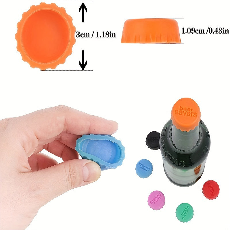 6-Pack Silicone Bottle Caps for various bottles, with multicolor lids for food storage.