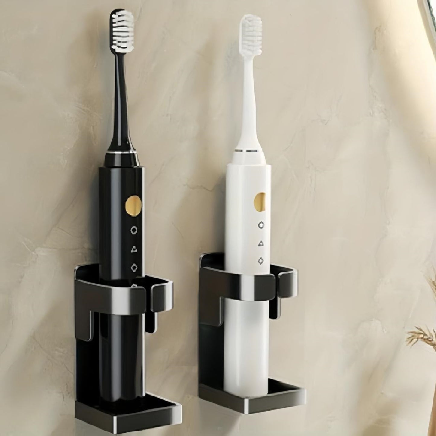 Toilet storage shelf with traceless toothbrush holder for 90% of electric toothbrushes.