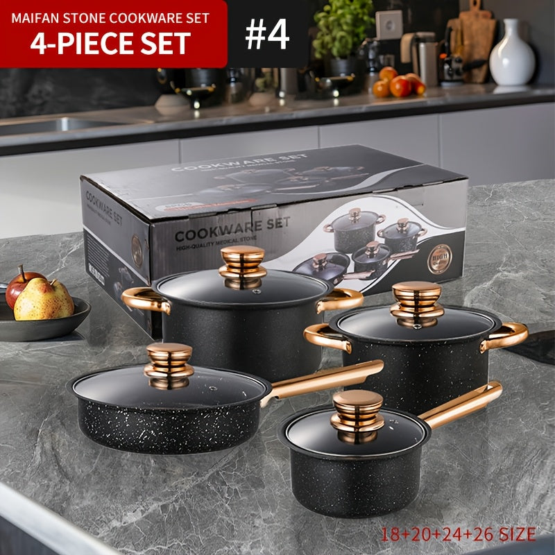 Set of 8 Aluminum Medical Stone Cookware Pieces, 18-26cm, Non-Stick Stainless Steel Pots and Pans, Long-lasting Kitchen Must-Haves