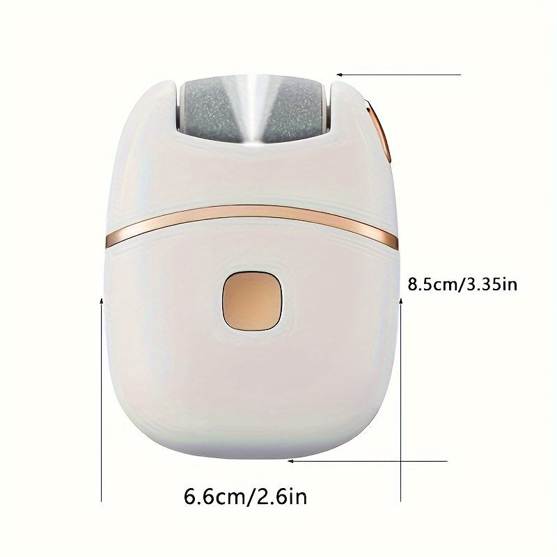 Rechargeable electric foot grinder with lithium battery, hypoallergenic plastic material, USB charging, portable tool for thick skin polishing.