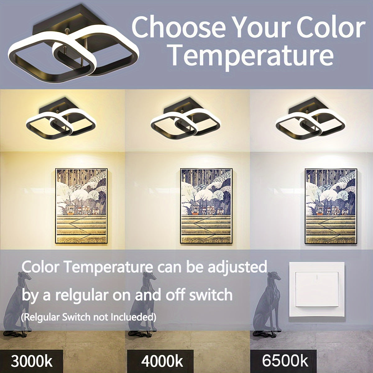 Modern LED flush mount ceiling light with adjustable color temperature, perfect for various rooms. Available in black or white.