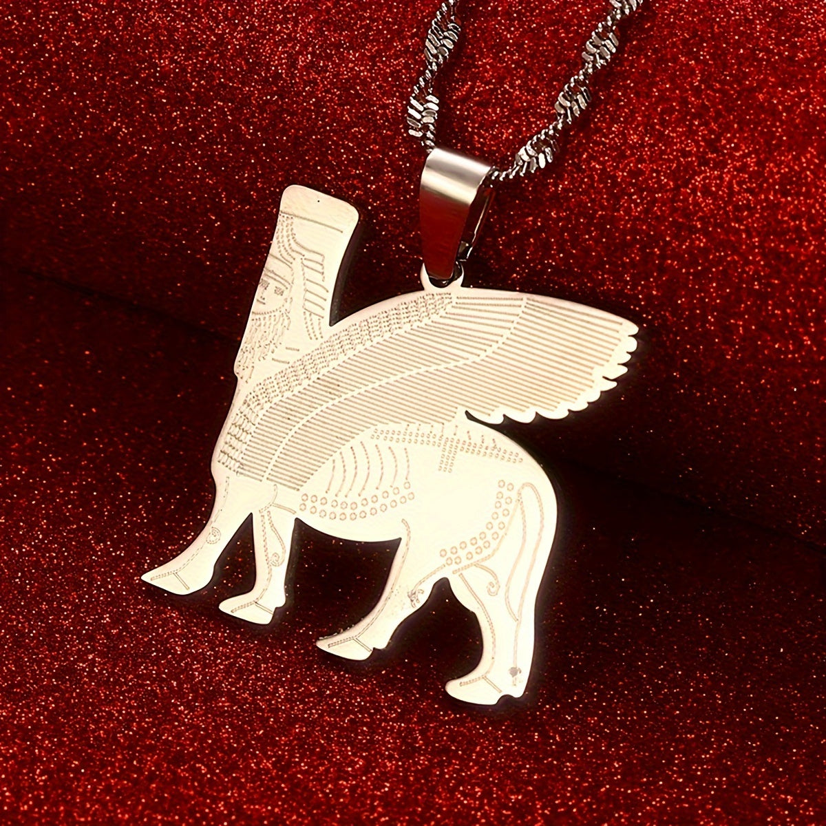 Lamassu Assyrian Deity Pendant Necklace in Stainless Steel - Perfect for Both Everyday & Party Wear