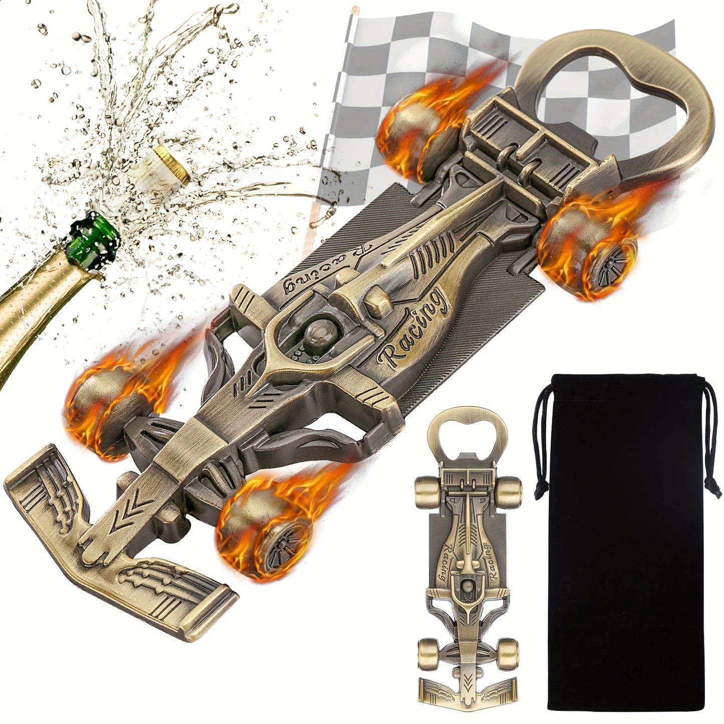 1pc Racing Car Bottle Opener - Unique gift for racing fans. Perfect for Father's Day, birthdays, and Christmas. Comes with gift box and greeting card.