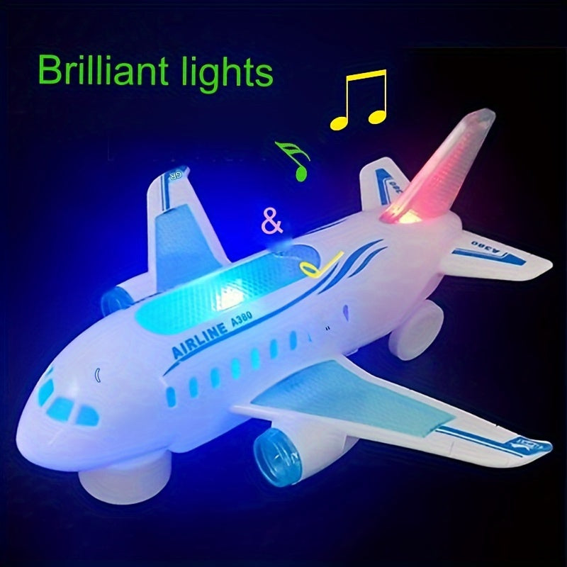 Toy airplane with LED lights and music, perfect gift for kids aged 3-6, made in China.