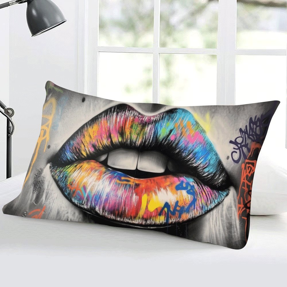 Abstract Graffiti Lips Pillow Cover, 1 piece, measures 50.8X30.48 cm. This Casual Style Polyester Decorative Throw Pillowcase features a convenient Zipper Closure and is Machine Washable, making it suitable for all seasons. Designed for Back Sleepers