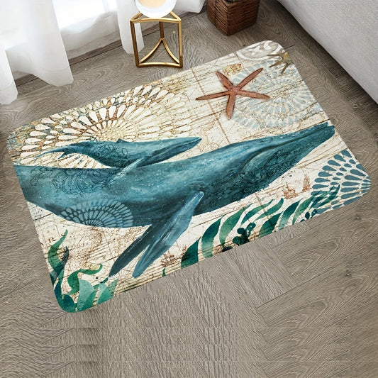 Non Slip Doormat for Home, Bathroom, or Kitchen - Washable Sea Octopus Bath Rug with Rubber Backing; Vintage Ocean Animal Design - 1 Piece