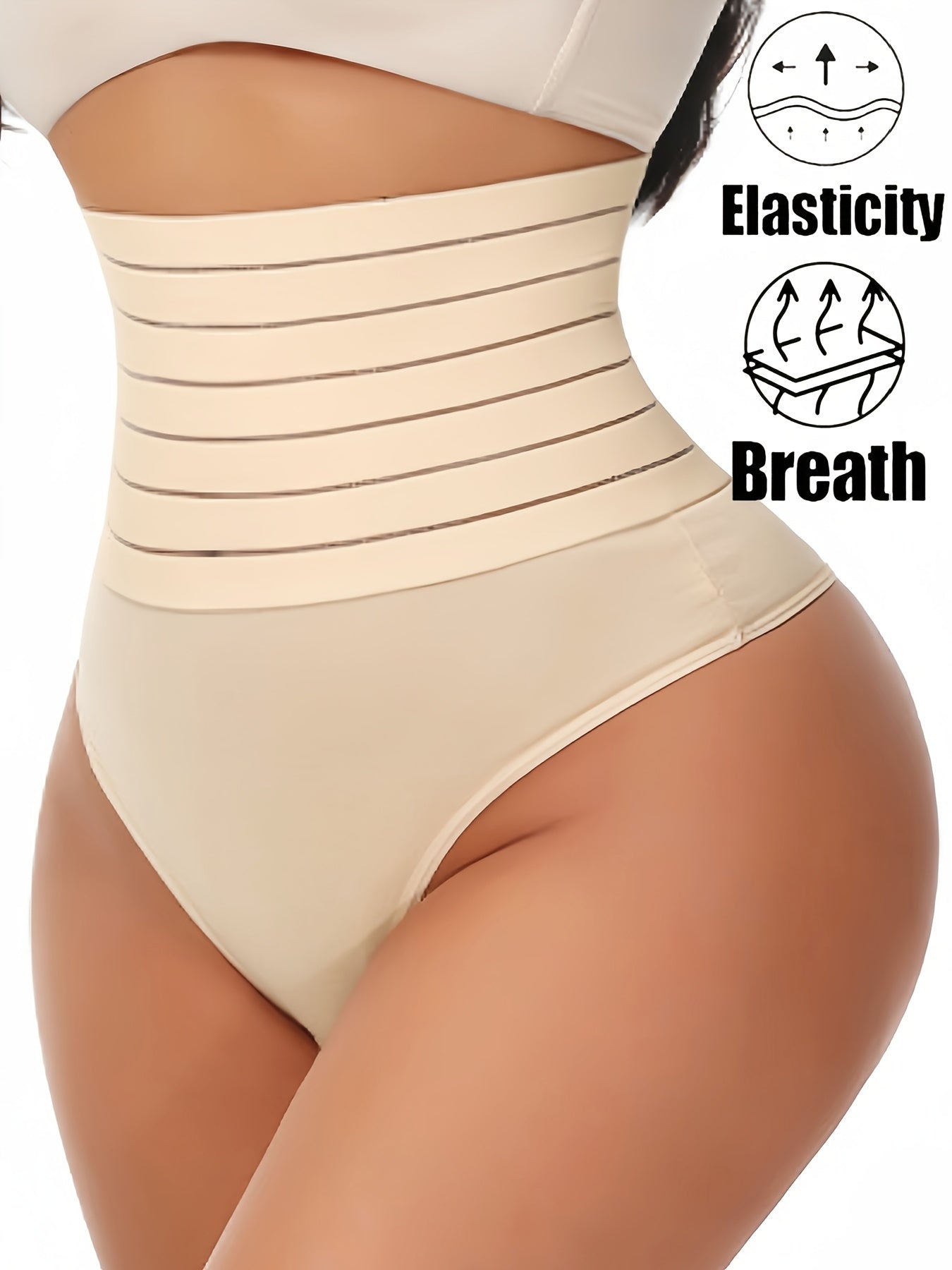 High-waist shapewear panties for women with tummy control and comfort fit in beige nylon blend fabric.