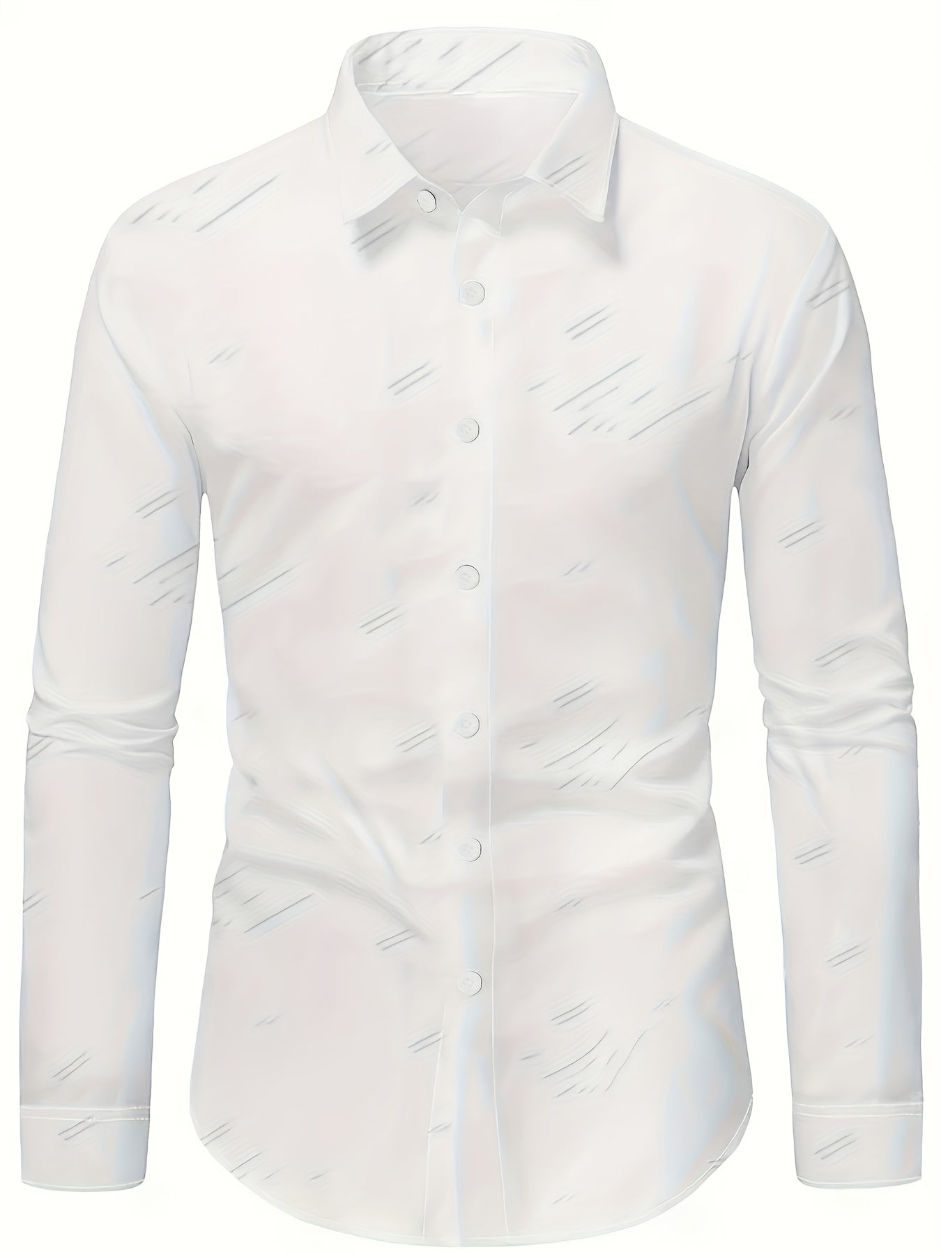 Men's casual shirt with white base and striped print, made of 140g fabric suitable for all seasons and occasions.