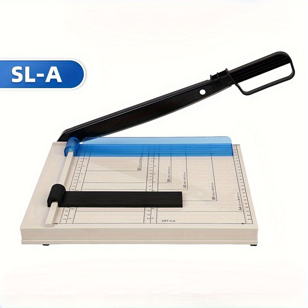 Manual A4 paper cutter with removable blade and ABS resin body.