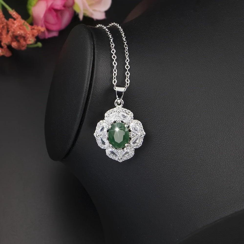 Stylish 5-piece Jewelry Collection for Women - Featuring Green Cubic Zirconia and White Gold Plating, Set includes Earrings, Adjustable Ring, Necklace, and Bracelet - Ideal for Weddings and Special Events.