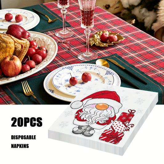 Pack of 20 disposable placemats with a festive Santa Claus design, perfect for Christmas parties or restaurant decorations. Each placemat is three-layered and measures 9.84 by 24.99 cm.