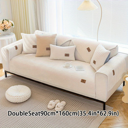 Thickened plush sofa cover with modern style to protect against dirt, slips, scratches and pets in home or office.