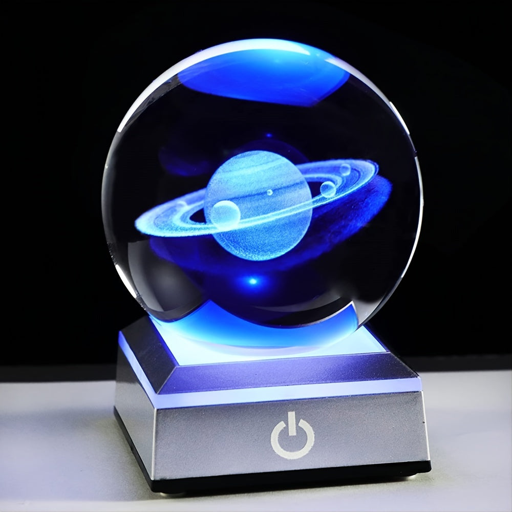 Saturn Crystal Ball with LED Base - Animal Night Light for Home Decor and Birthday Gifts